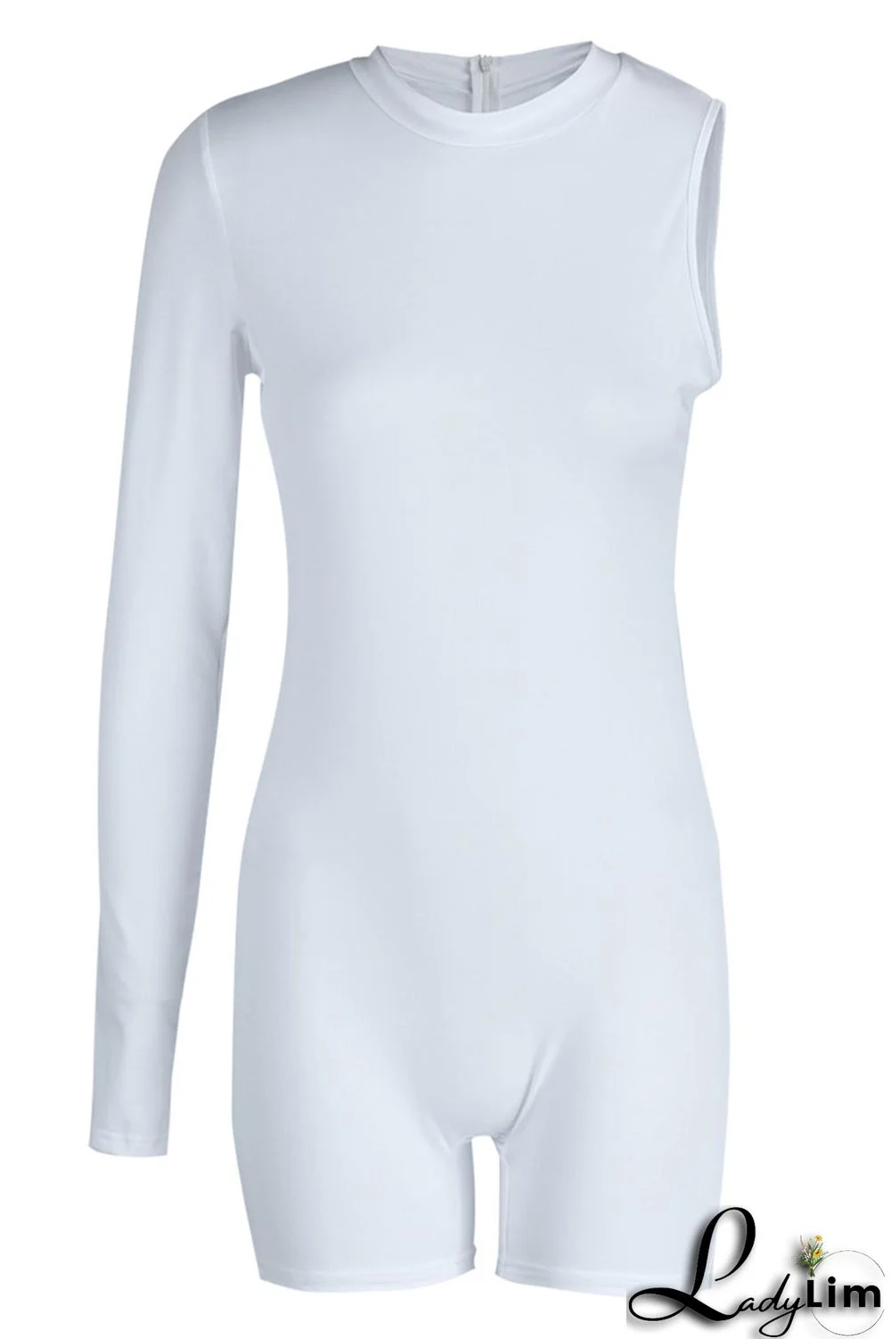 Black Sexy Sportswear Solid Patchwork Asymmetrical O Neck Skinny Jumpsuits