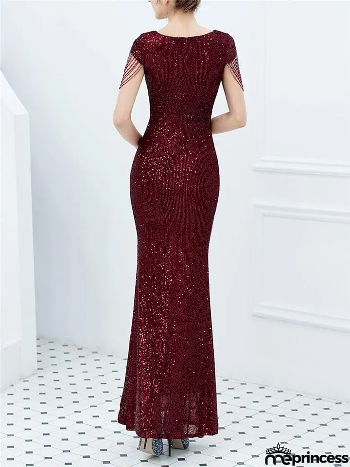 Stunning Sequined V Neck Mermaid Dinner Dresses for Ladies
