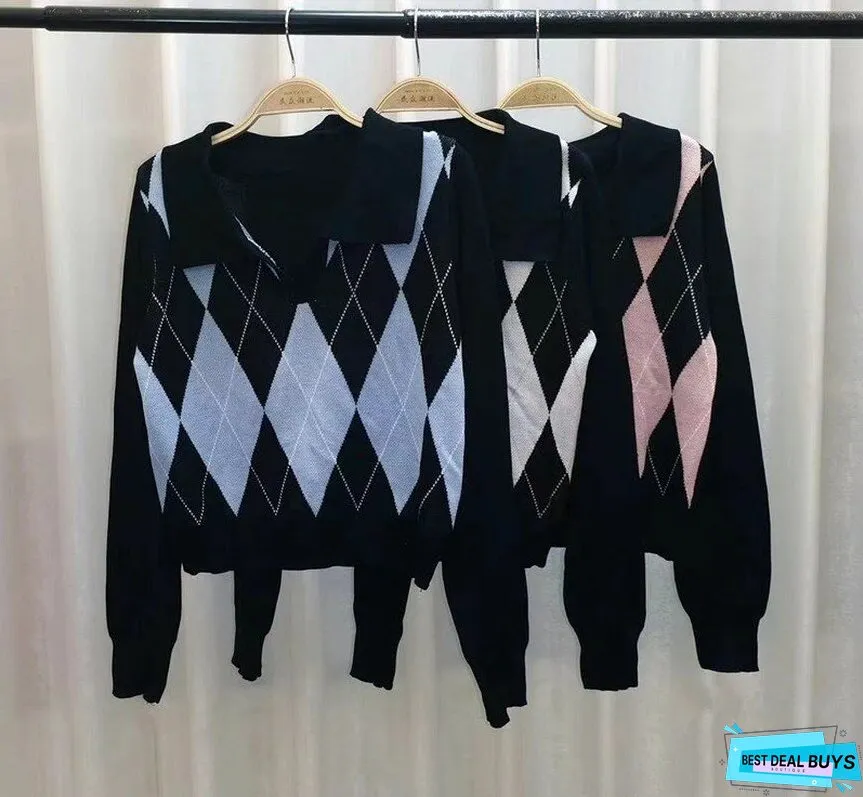 Back To College Autumn Knitted Jumper Sweater V-neck Pullover New Fashion Sweater College Style Sweaters Bottoms Clothes Pull Femme 16474