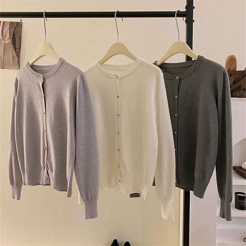 Uveng Uveng Style Gentle Retro Small Gold Button Net Version Long-Sleeved Knitted Shirt Women Autumn Collar Soft Glutinous Sweater Coat