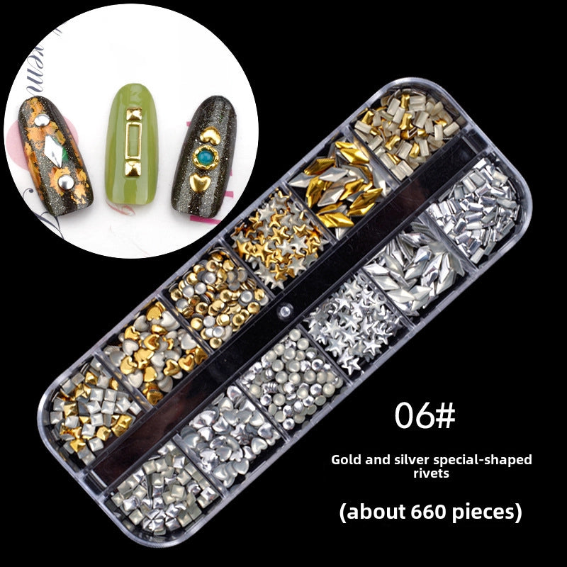 Nail Jewelry Rhinestone Flat Bottom Drill Hollow Nail Stick Drill Sequins Colored Diamond Flat Bottom Pearl Shell Japanese Series