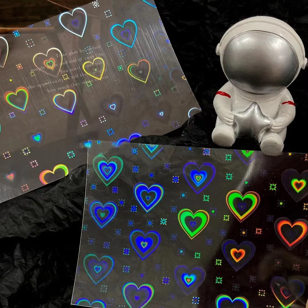 Laser Heart Aurora Cute Hearts Nail Stickers Hologram 3D Engraved Nail Stickers Nail Art Decorations Nail Decals Design