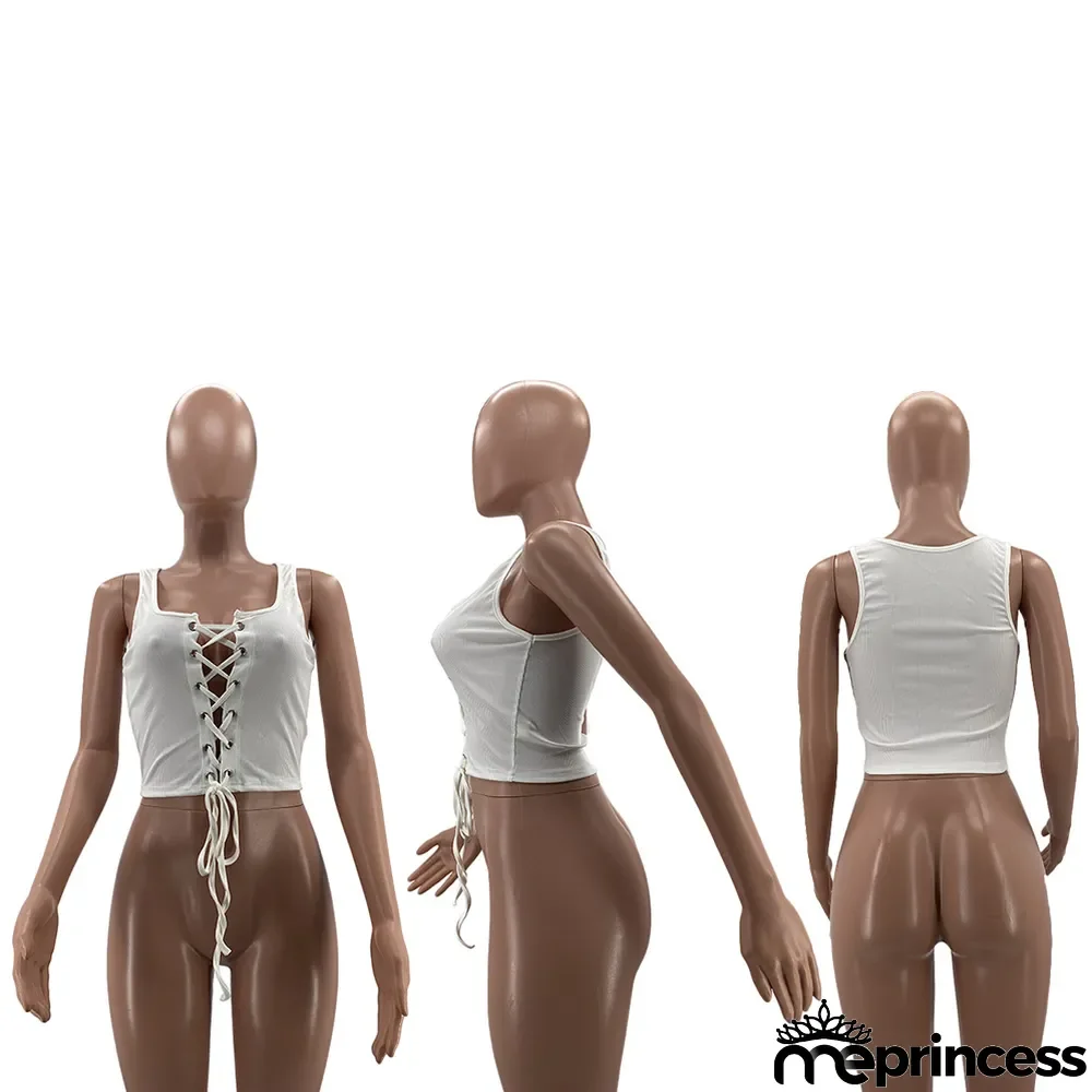 Solid Sexy Lace Up Hollow Sleeveless Tank Top
