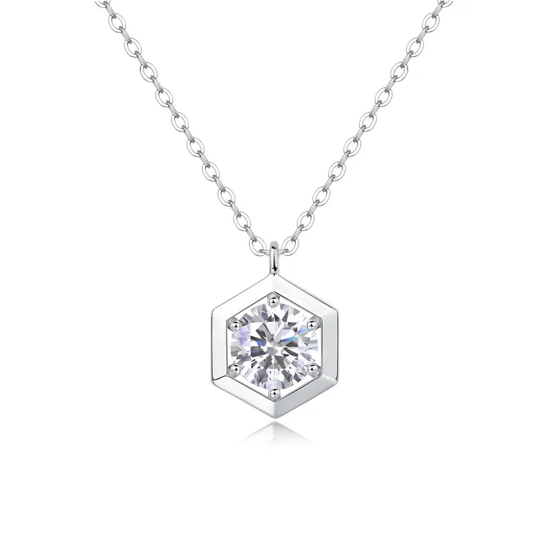 1.0ct 925 Sterling Silver Moissanite Cable Chain Polishing Inlay Geometric GRA Certificate Pendant Necklace