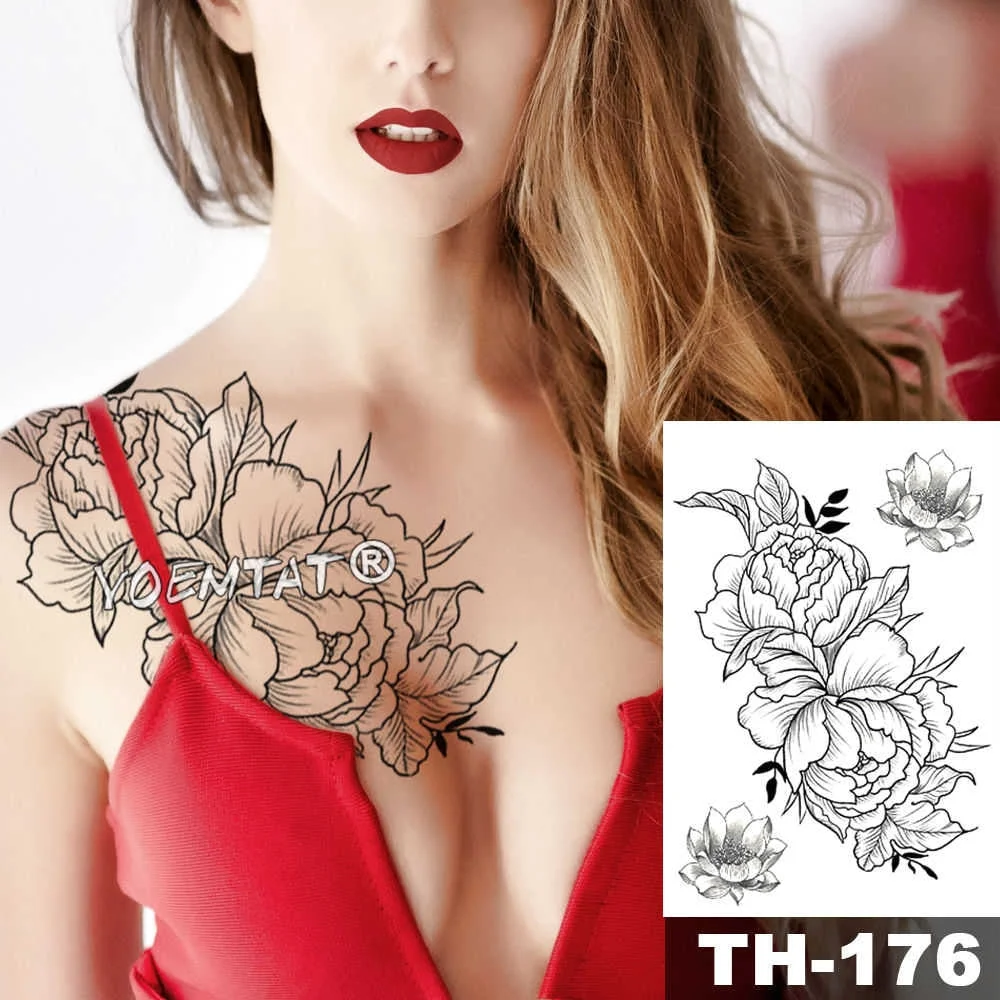 Heart shaped Clock Jewel Rose Waterproof Temporary Tattoo Sticker Black Arm Back Flowers Big Tatto Body Art Fake Tatoo For Women