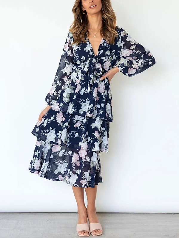 Comfortable and breathable tiered print women's dress