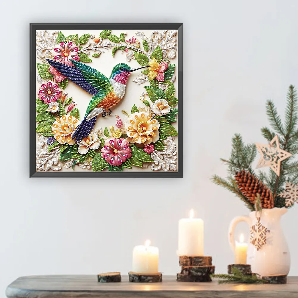 Diamond Painting - Partial Special Shaped Drill - Flower Hummingbird(Canvas|30*30cm)