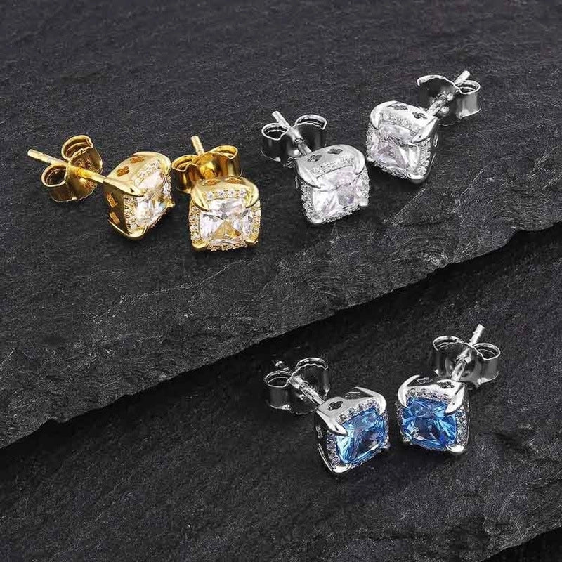 1 Pair Hip-Hop Square Plating Inlay Copper Zircon White Gold Plated Gold Plated Ear Studs