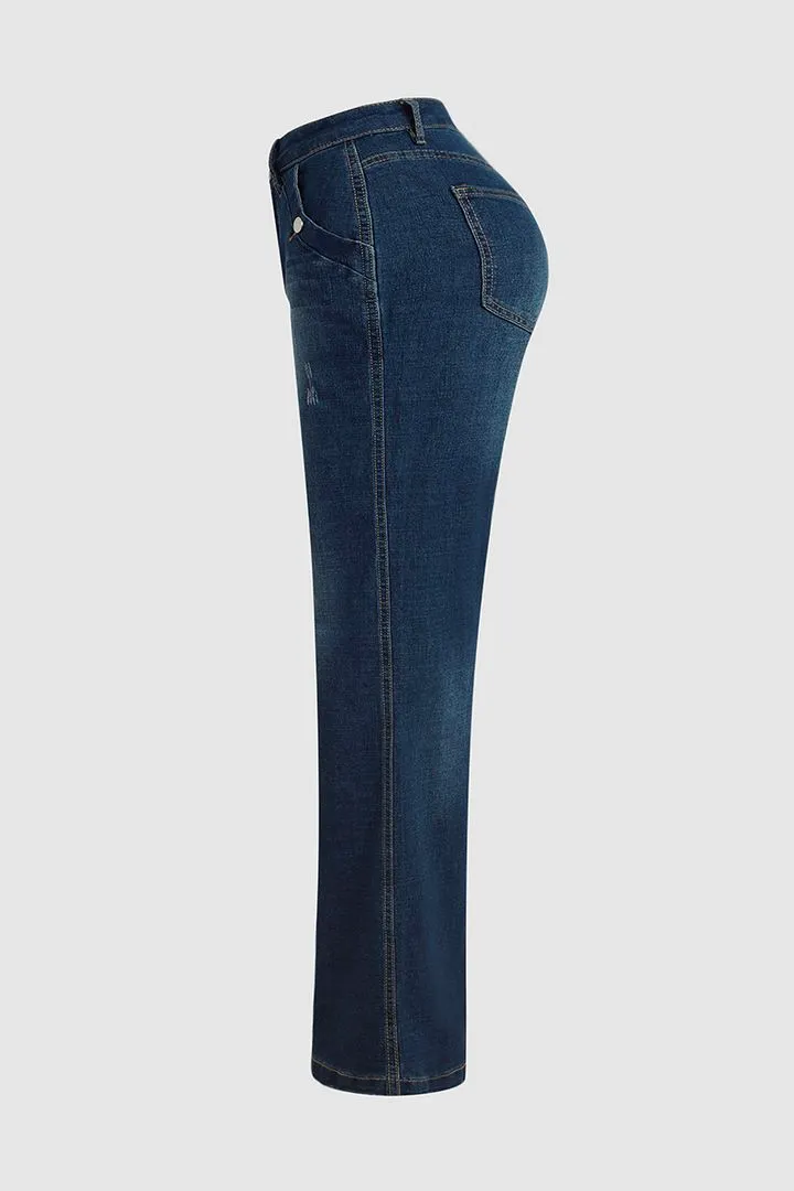 Denim Casual Loose Plain Jeans