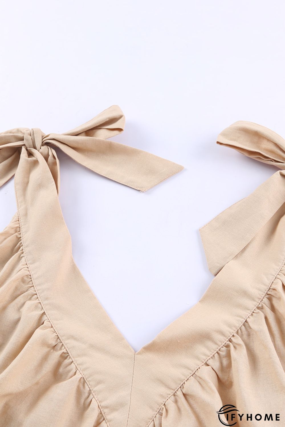 Apricot Deep V Neck Bow Knot Oversized Backless Mini Dress | IFYHOME