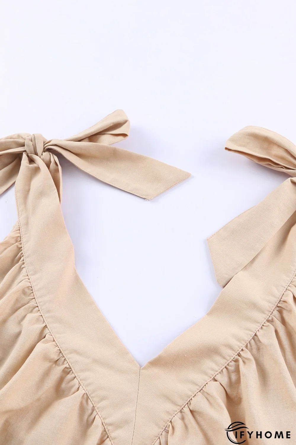 Apricot Deep V Neck Bow Knot Oversized Backless Mini Dress | IFYHOME