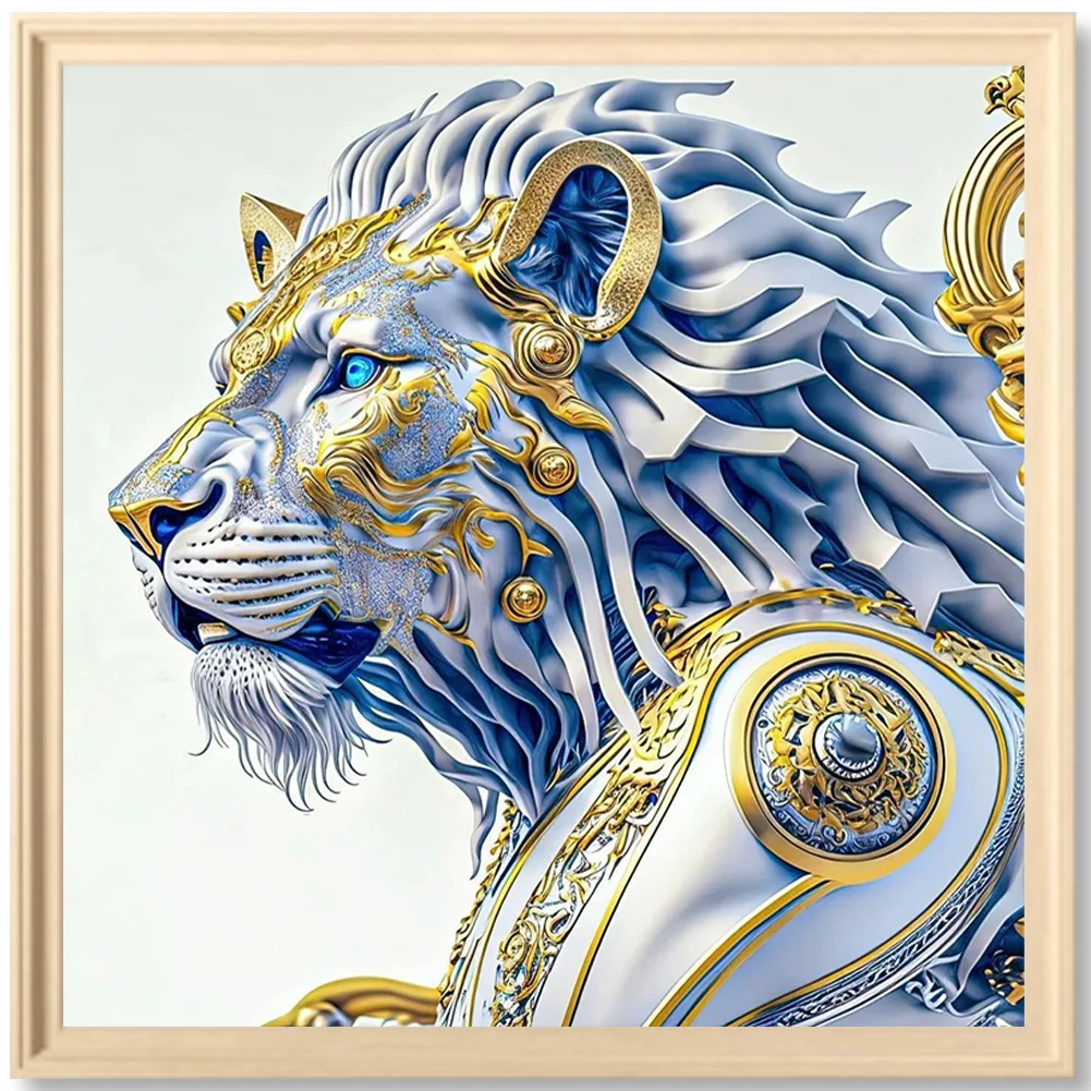 Full Round Diamond Painting 30*30cm - White Lion Handsome Head