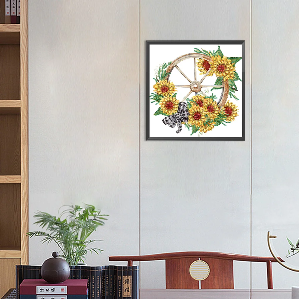 Special Shape Diamond Painting 30*30cm - Sunflower Wheels