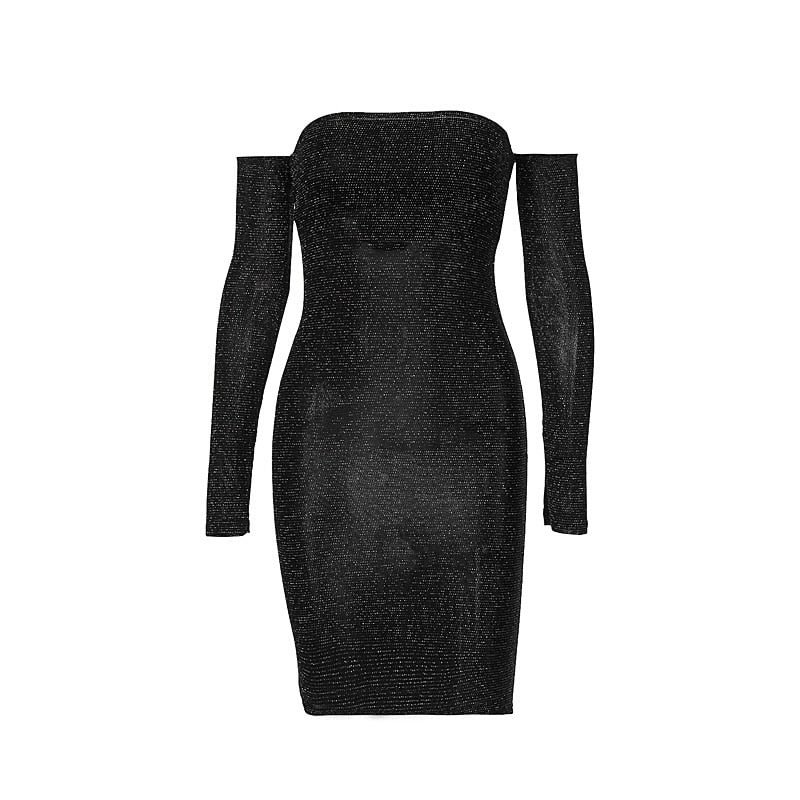Sexy Backless Corset Dress 2020 Spring Shiny Women Dress With Long Sleeve Gloves Shimmer Black Short Dress For Womens