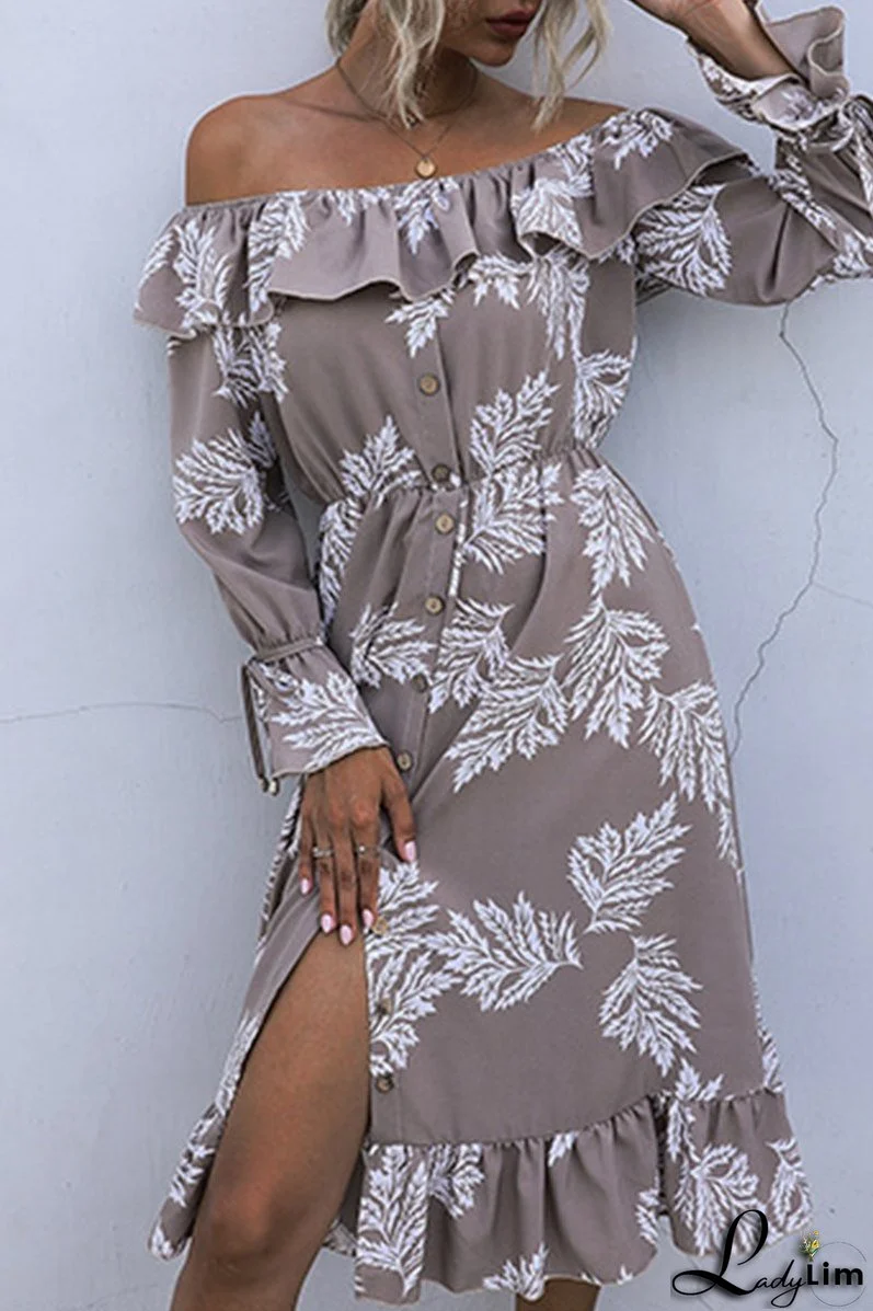 Elegant Floral Buckle Flounce Off the Shoulder Waist Skirt Dresses