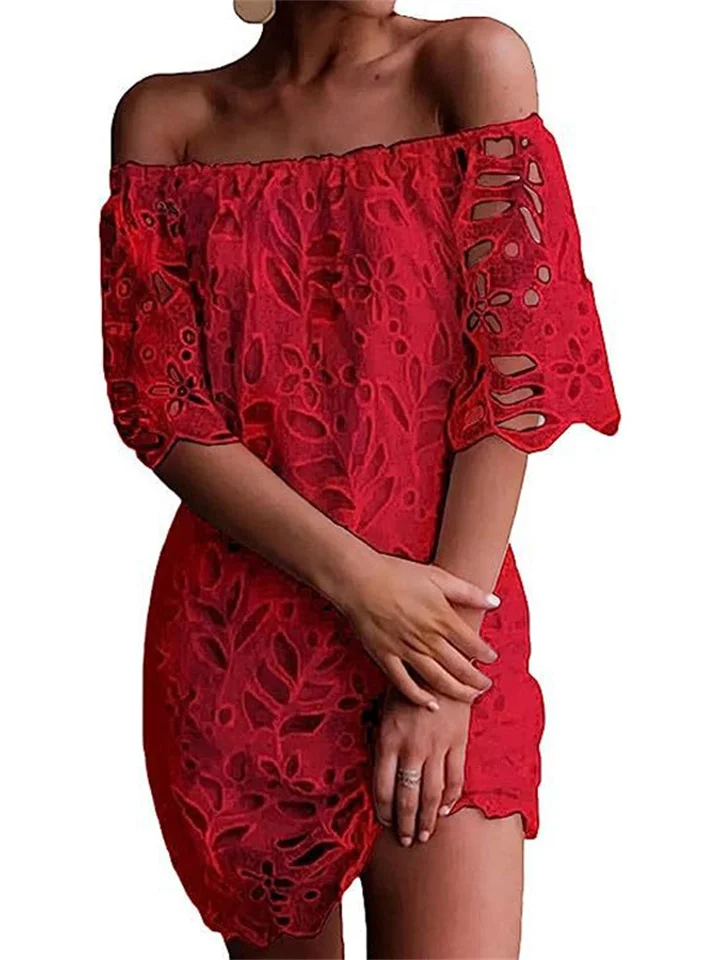 Spring and Summer New Lace Lace Mid-sleeved Commuter Dresses Bustier Fashion Short Dresses-JRSEE