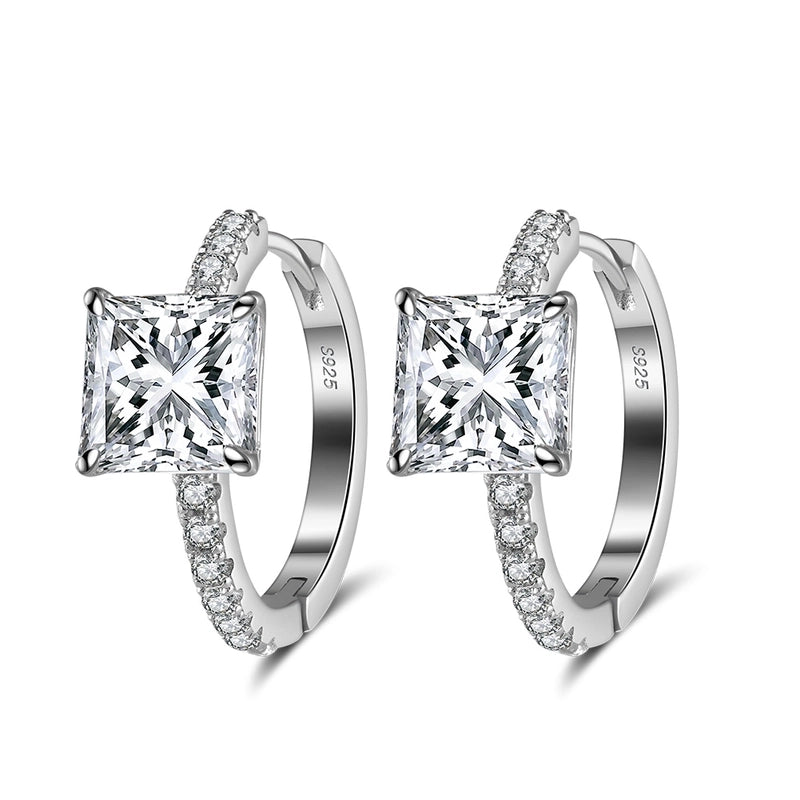 White Gold Plated Silver Plated 925 Sterling Silver Zircon 925 Sterling Silver Earrings Round Heart Shape Rhombus Earrings