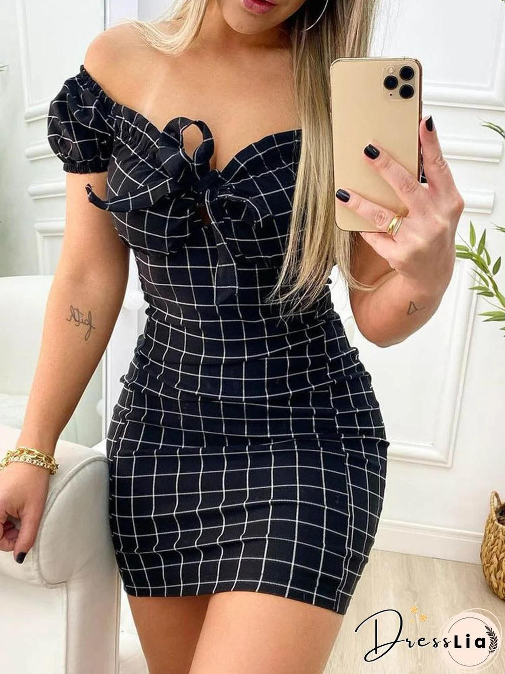 Off Shoulder Wrap Chest Bodycon Mini Dress