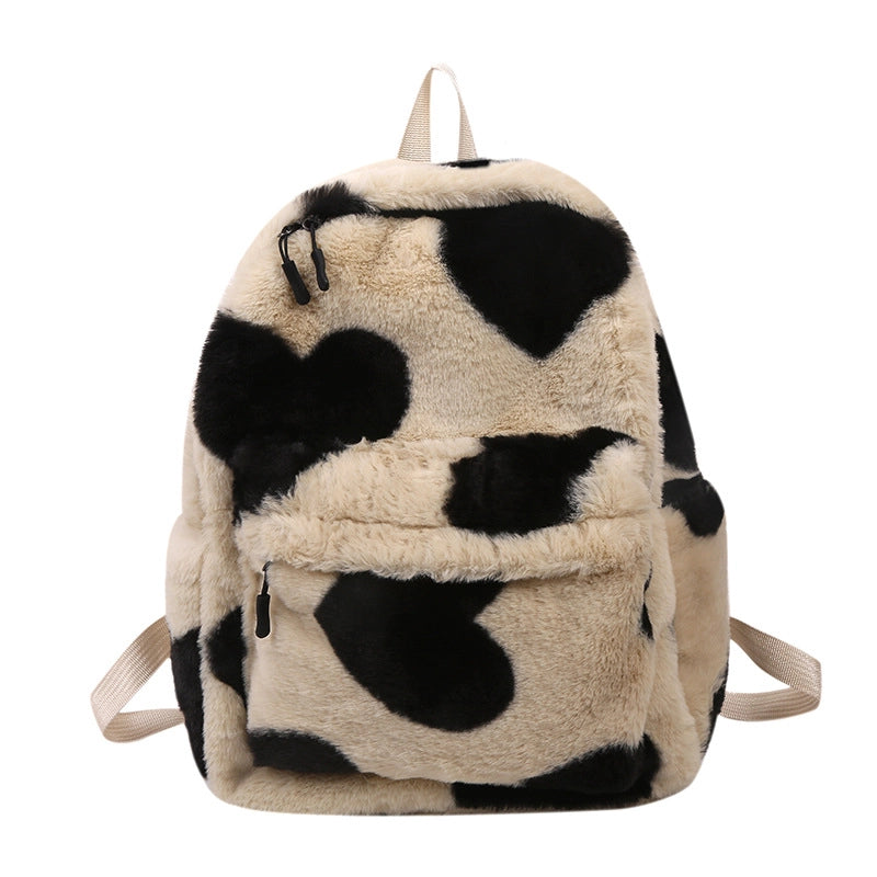Harajuku Style Schoolbag Female Backpack Letter Cute Girl Plush Bag Korean Style Student Bag Soft Girl Backpack