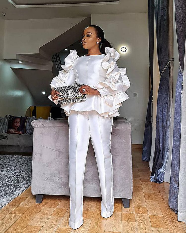Casual suit two-piece white long-sleeved slim-fit trousers QueenFunky