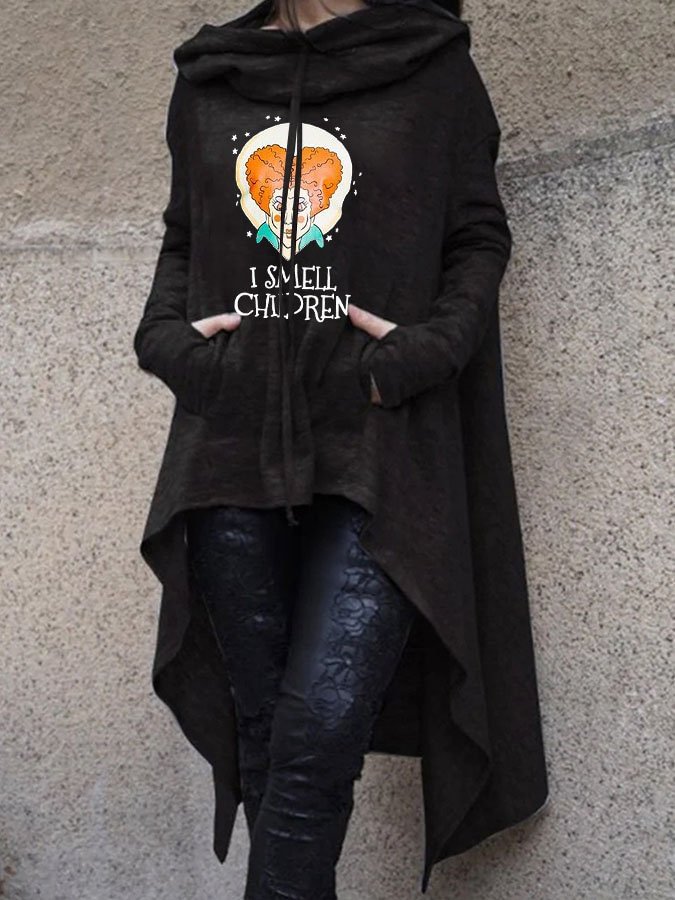 Irregular Fashion Print Long Sleeve Pocket Hooded Sweatshirt