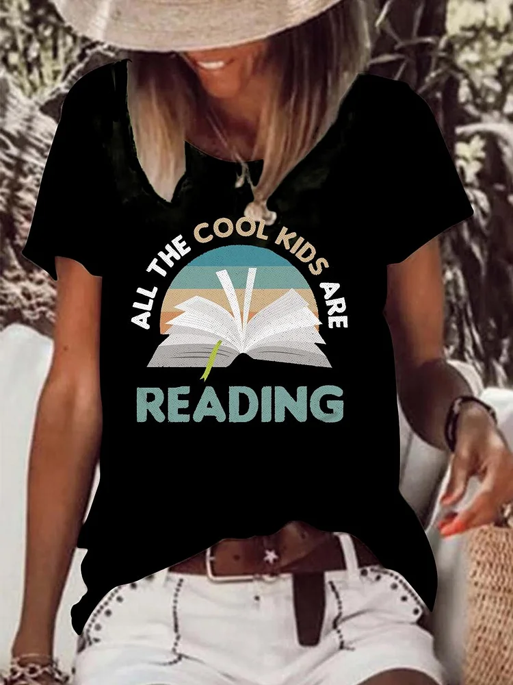 All The Cool Kids Are Reading Raw Hem Tee
