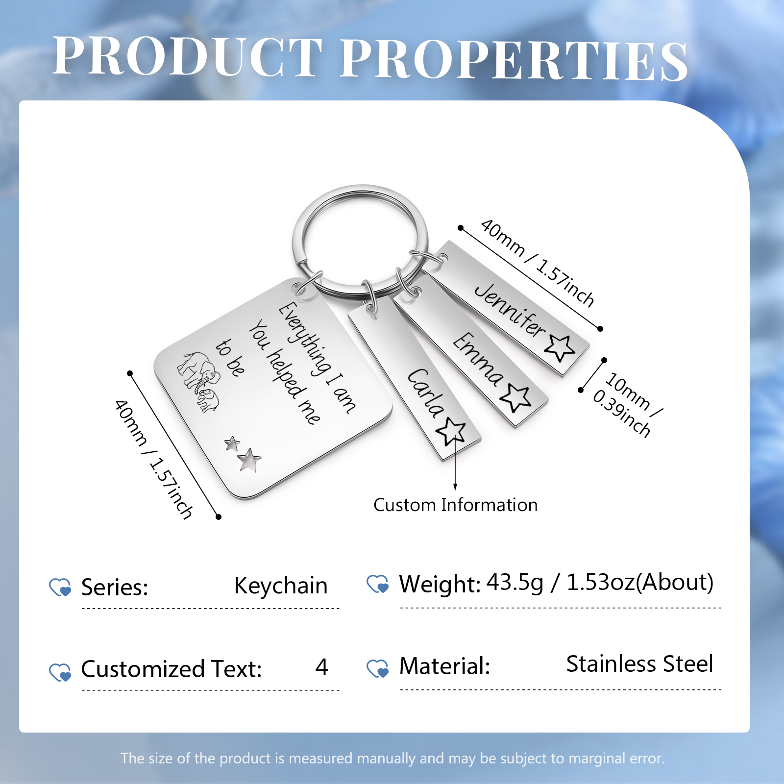 Personalised 3 Names & 1 Text Keychain Elephant Family Keychain Gifts for Father/Mother/Grandma/Grandpa-Jessemade AU