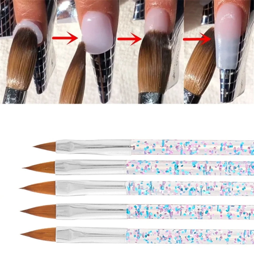 New 5 pcs Nail Art Brush Tools Set Crystal Handle Acrylic UV Gel Carving Glitter Pen Gradient Manicure DIY Nail  Art Tool