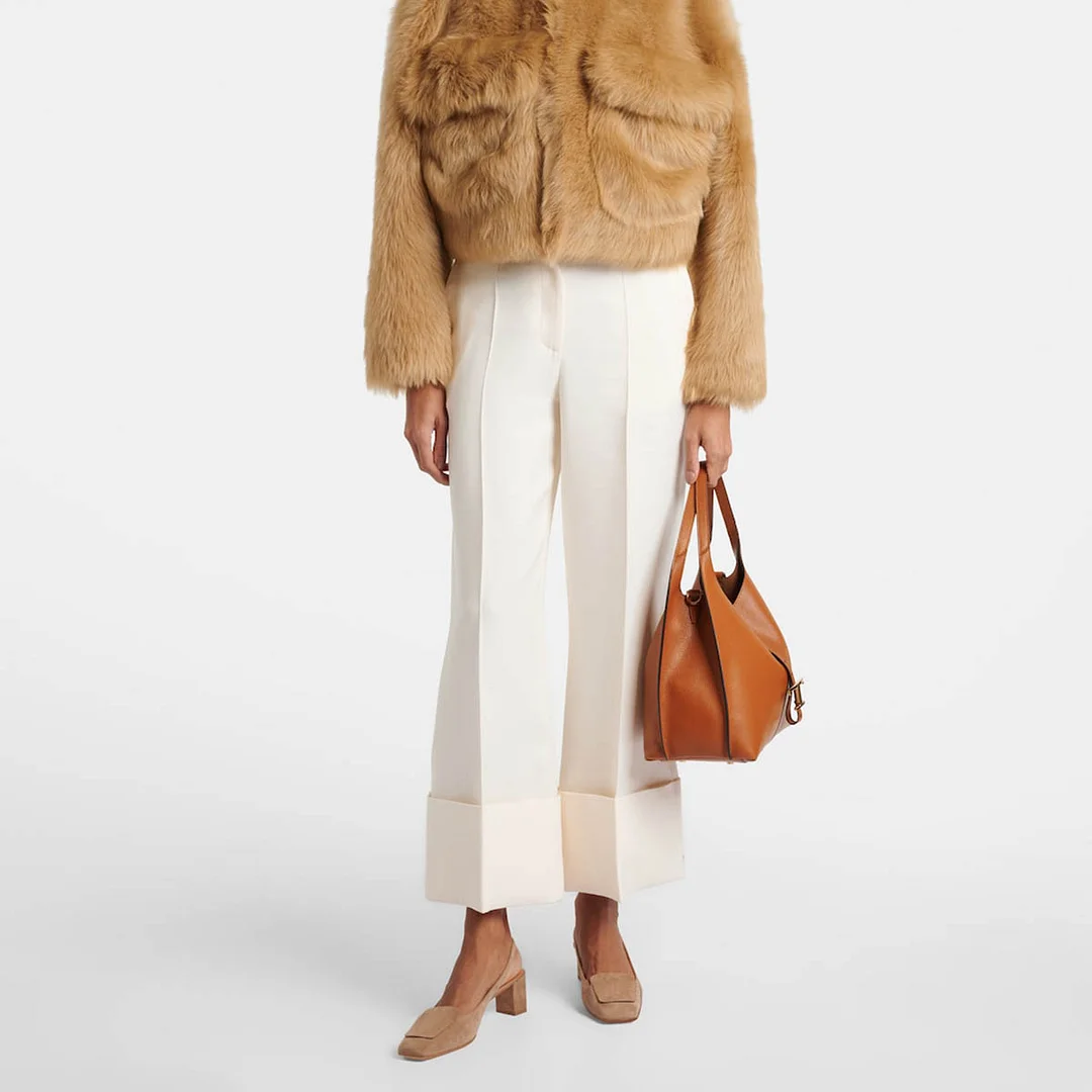 Simple Tan Vegan Suede Chunky Heel Square Toe Slingback Shoes