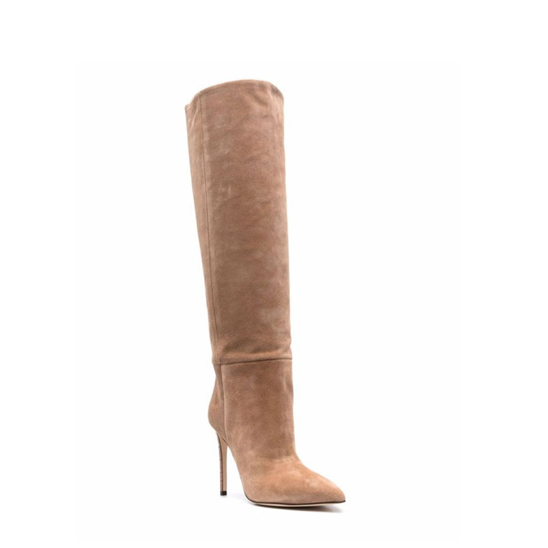 100mm/3.94 Inch Suede Women's Knee High Heel Boots Side Zipper Long Boots-MERUMOTE