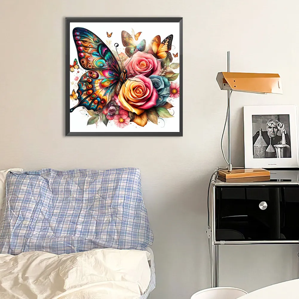 Diamond Painting - Full Round Drill - Flower Butterfly(Canvas|30*30cm)