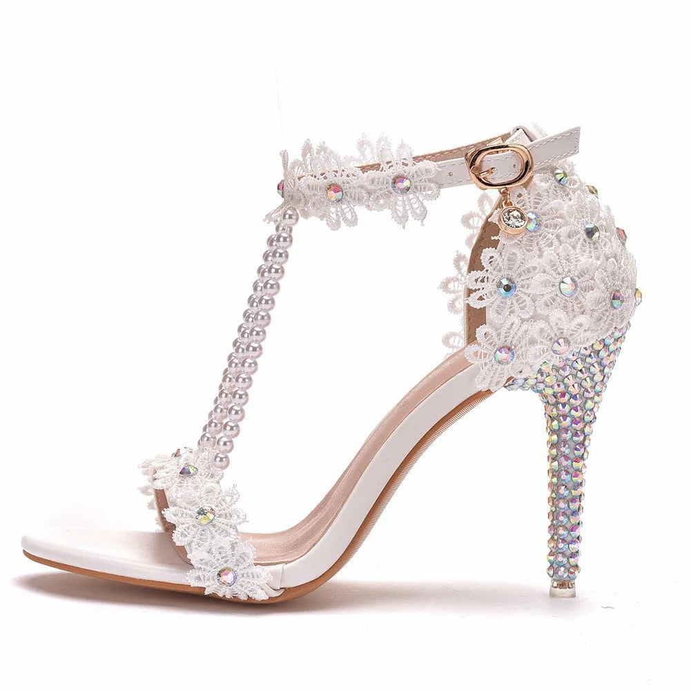 Breakj Breakj Cm Fine High Heel Beaded Sandals Lace Flowers Water Diamond Wedding Shoes Bride To Take Pictures High Heel With Sandals