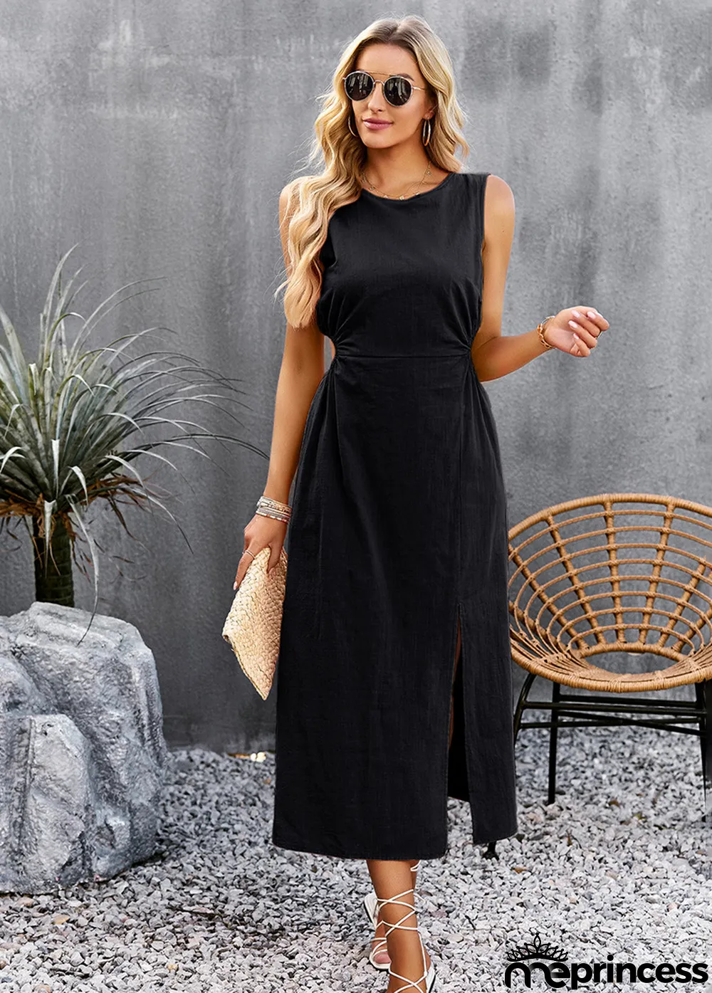 Women Solid Summer Sleeveless Maxi Dress
