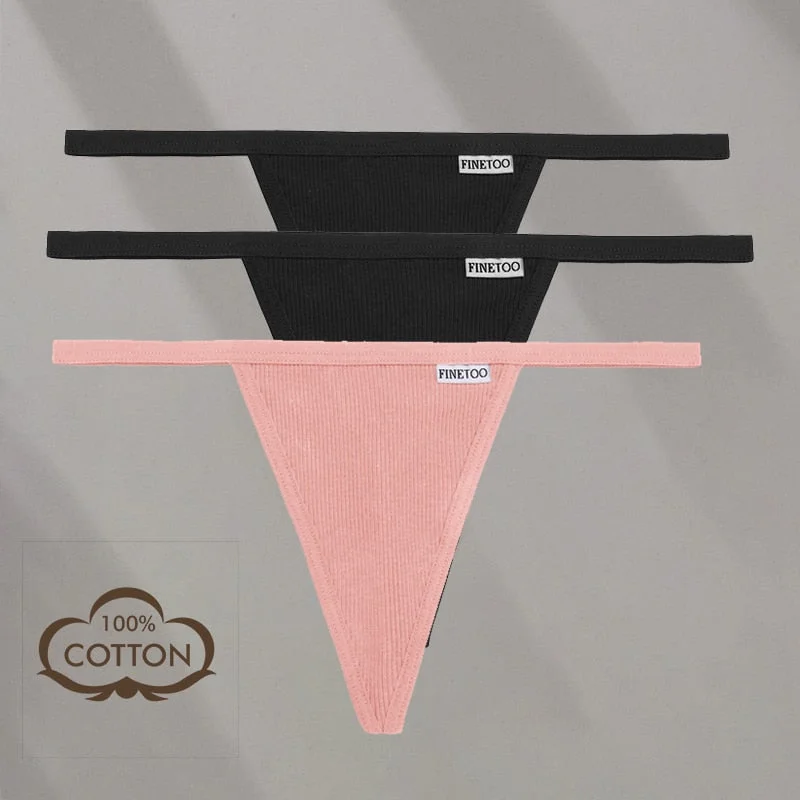FINETOO 3PCS/Set M-XL Sexy G-string Panties Cotton Women's Underwear Girls Female Underpant Pantys Ladies Bikini Thong Lingerie