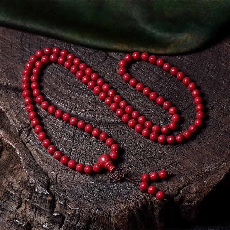 Cinnabar 108 Mala Beads Om Mani Padme Hum Pattern Engraved Blessing Bracelet