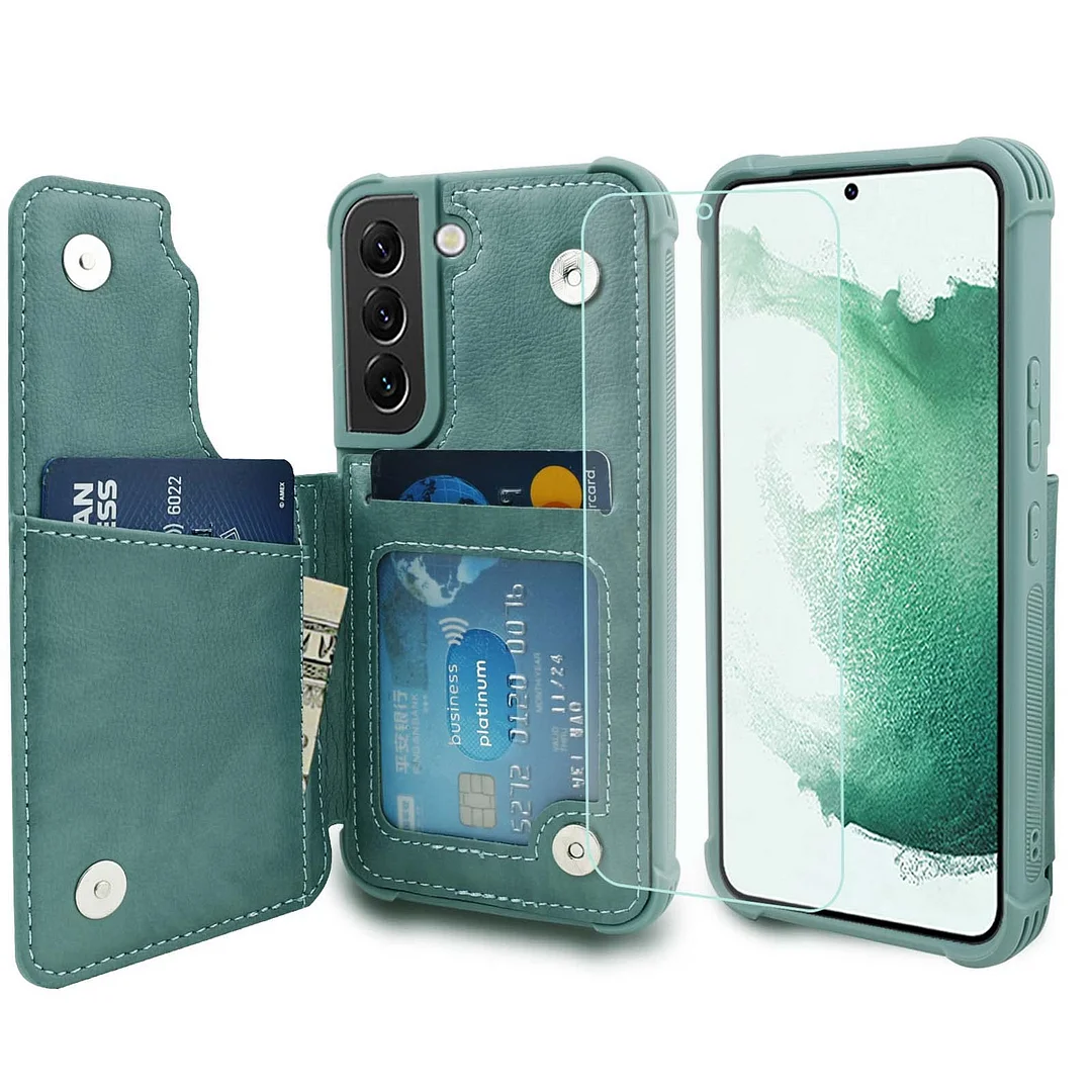 VANAVAGY Wallet Case for Galaxy S22, Leather Flip Folio Phone Cover Fit Magnetic Car Mount