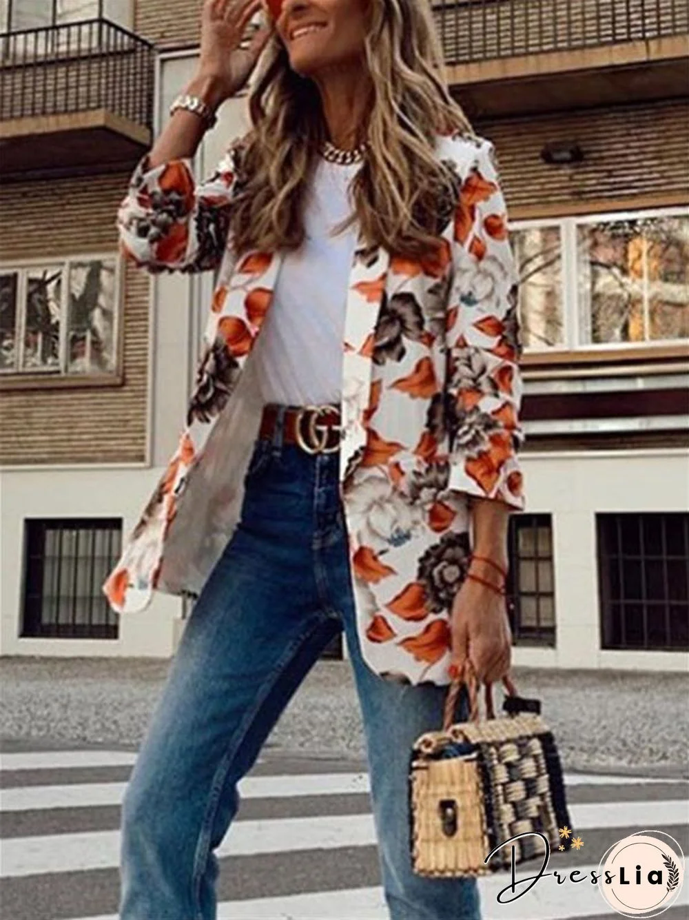 Retro Floral Printed Slim Suit Coat