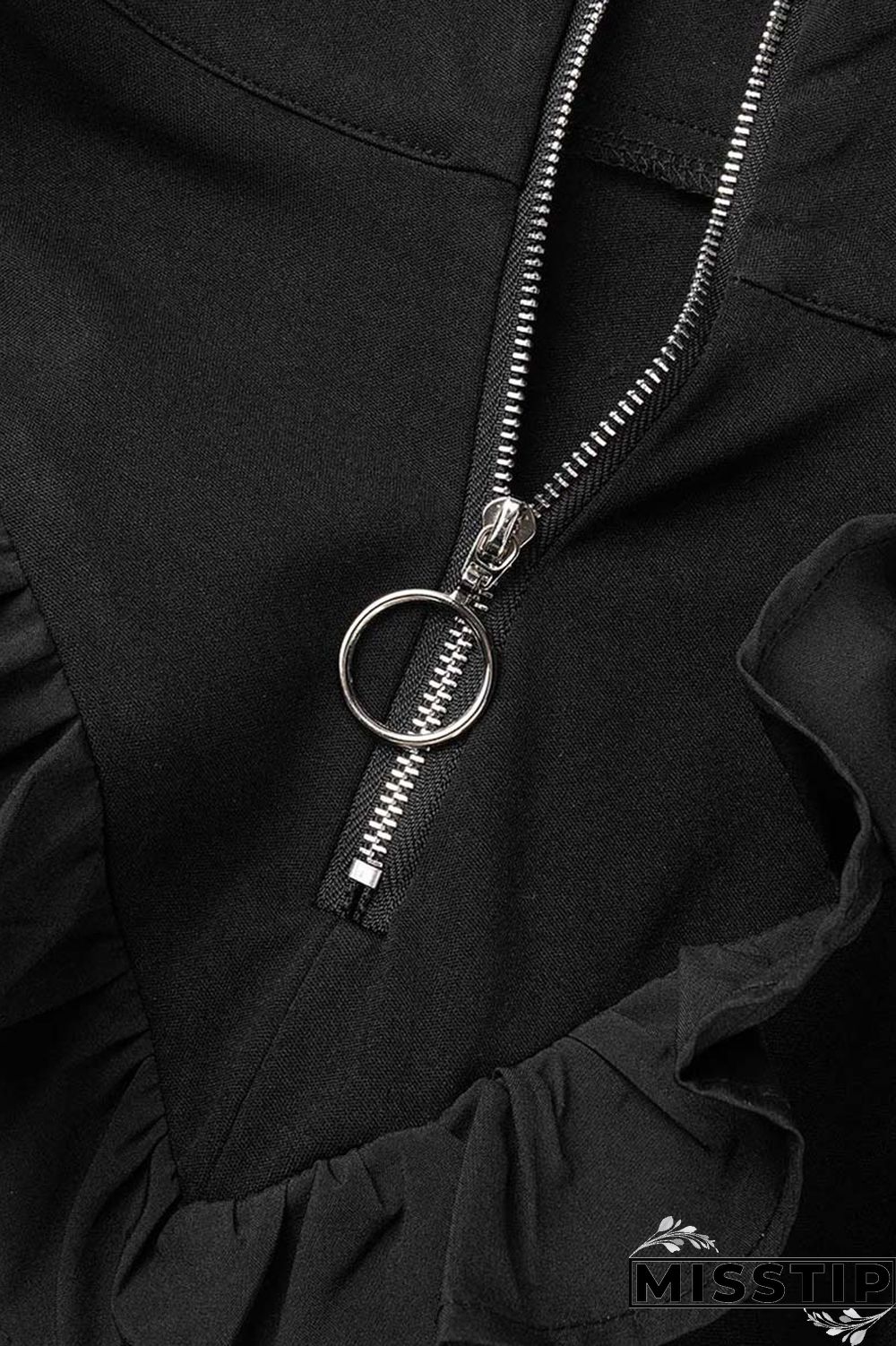 Black Casual Solid Patchwork Zipper Collar Plus Size Two Pieces