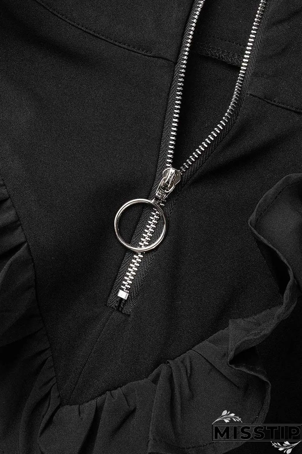 Black Casual Solid Patchwork Zipper Collar Plus Size Two Pieces