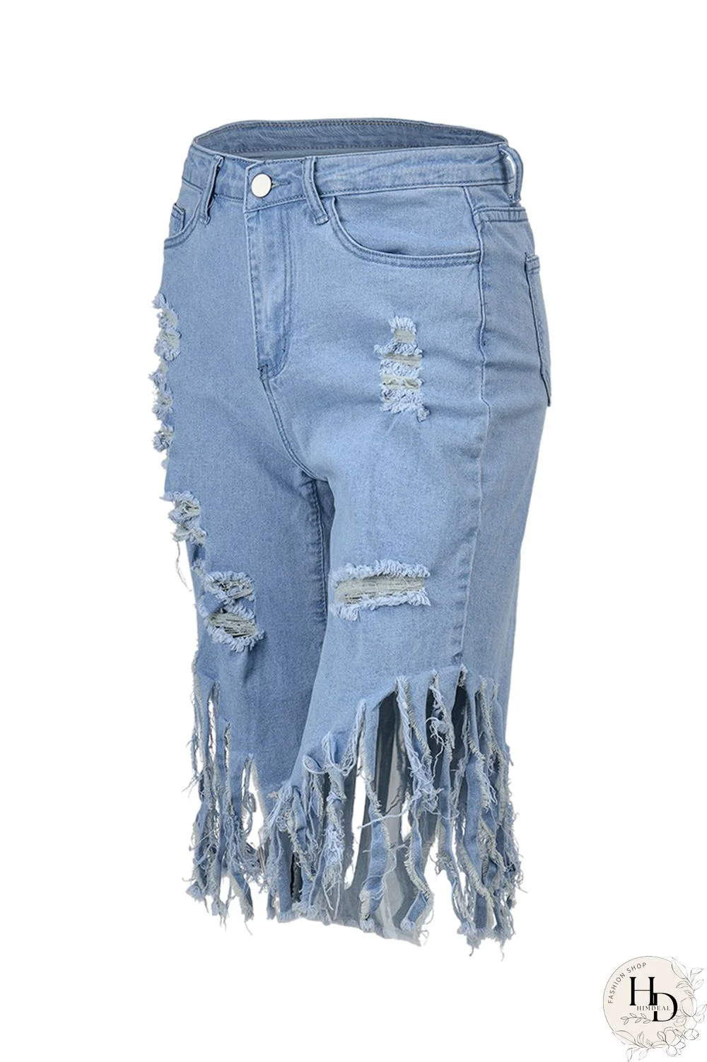 Black Fashion Casual Solid Ripped High Waist Regular Jeans