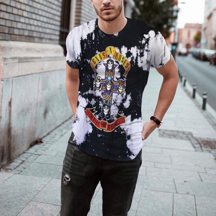 Mens Vintage round neck printed short-sleeved t-shirts