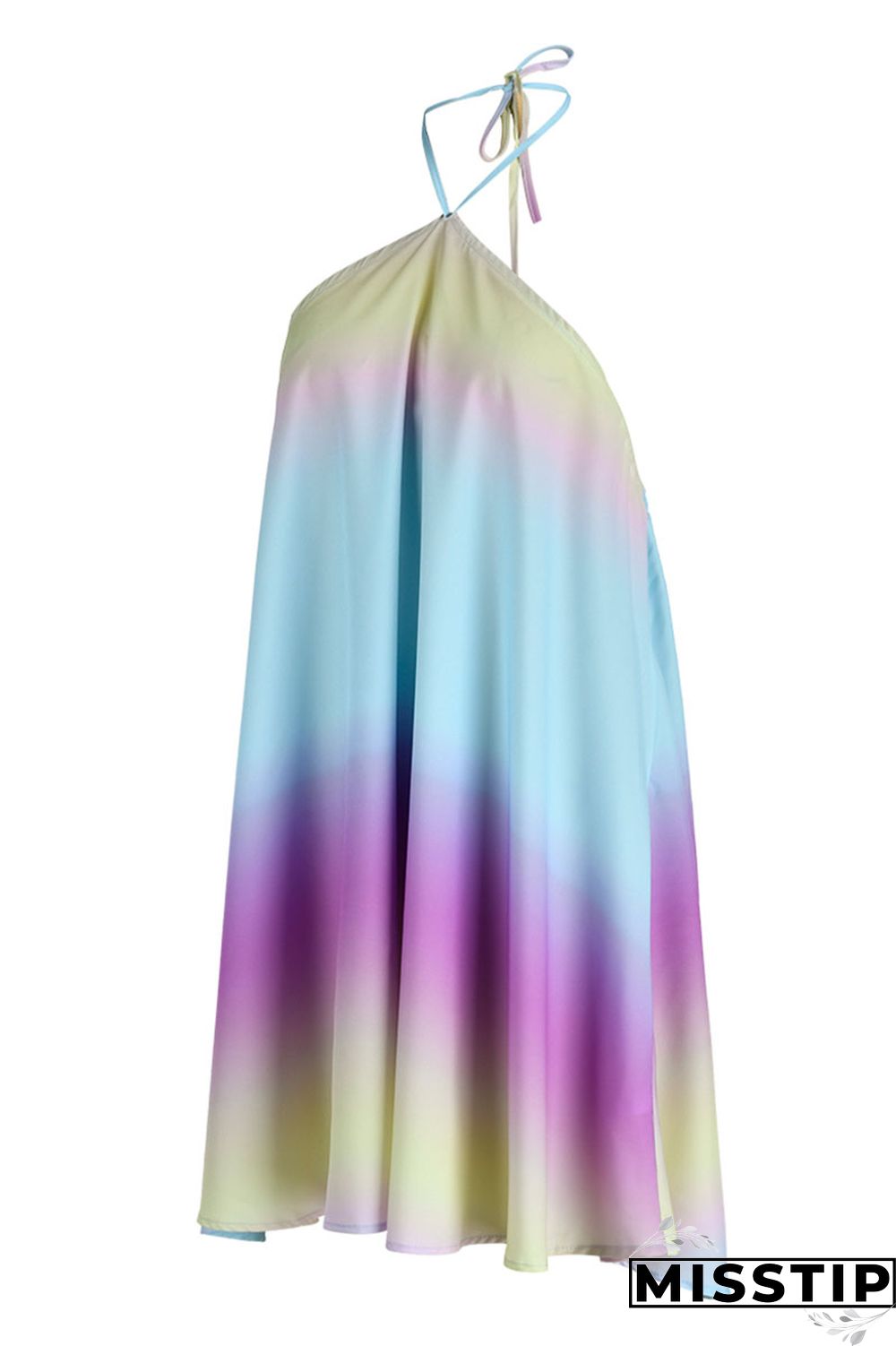 Gradient Color Fashion Casual Print Bandage Backless Halter Sleeveless Dress Dresses