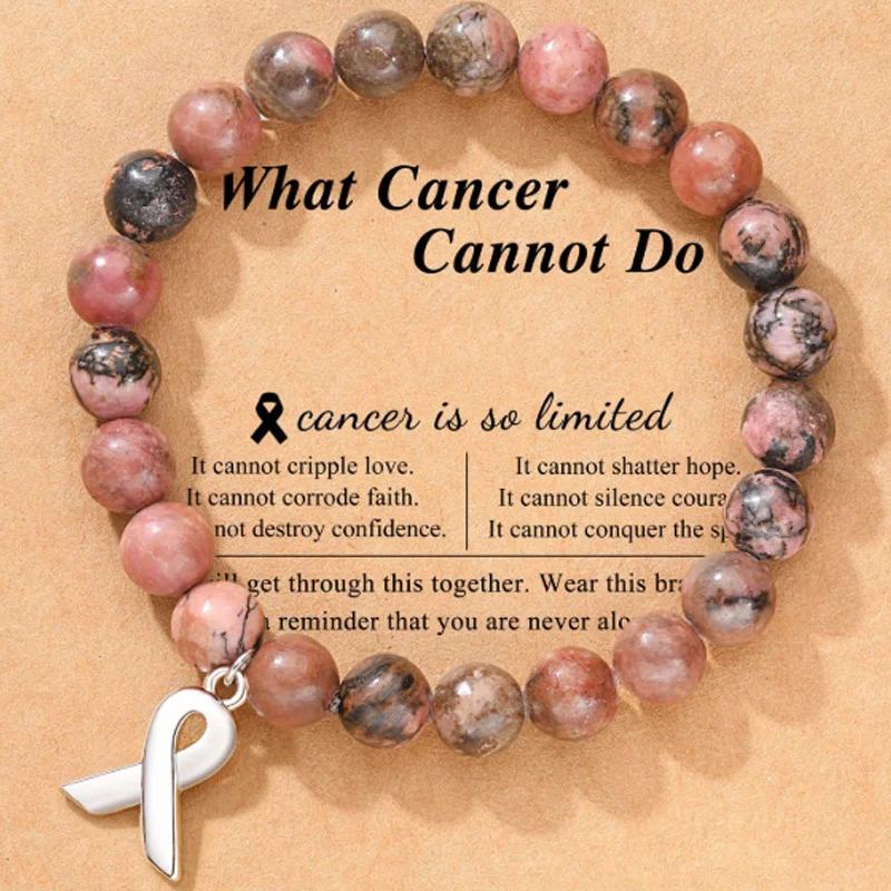 Women's Breast Cancer Awareness Ribbon Pendant Handmade Casual Bracelet