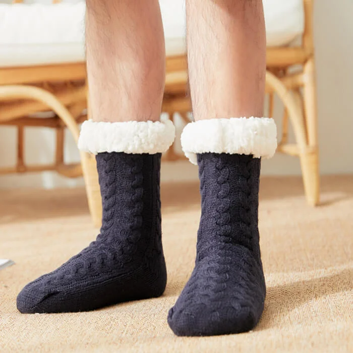 Men's Fleece-lined Slipper Socks with Grippers