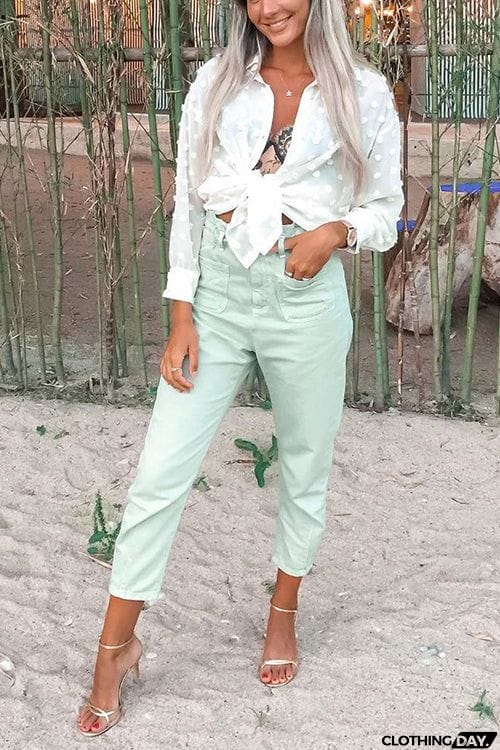 Pom Pom Turn-down Collar Shirt