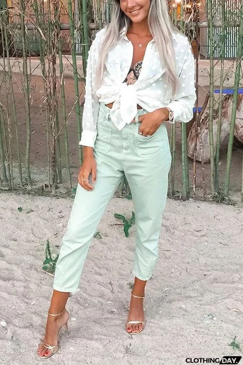 Pom Pom Turn-down Collar Shirt