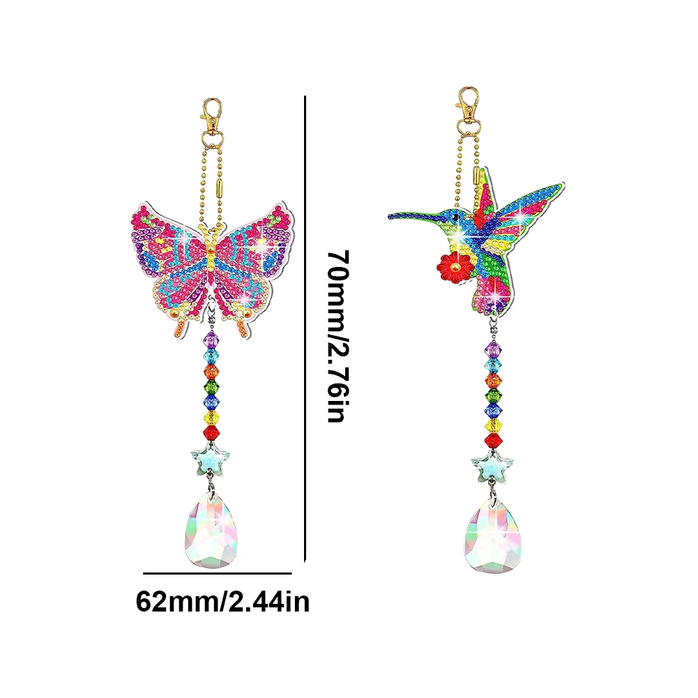 2pcs DIY Butterfly Hummingbird Suncatcher Diamond Drawing Hanging Ornament Kit