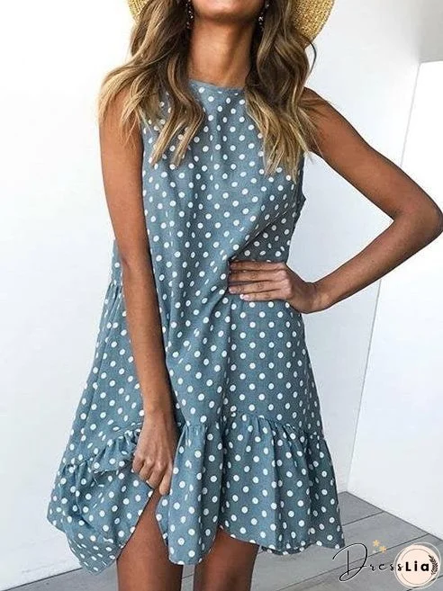 Loose Round Neck Sleeveless Polka Dot Ruffle Dress