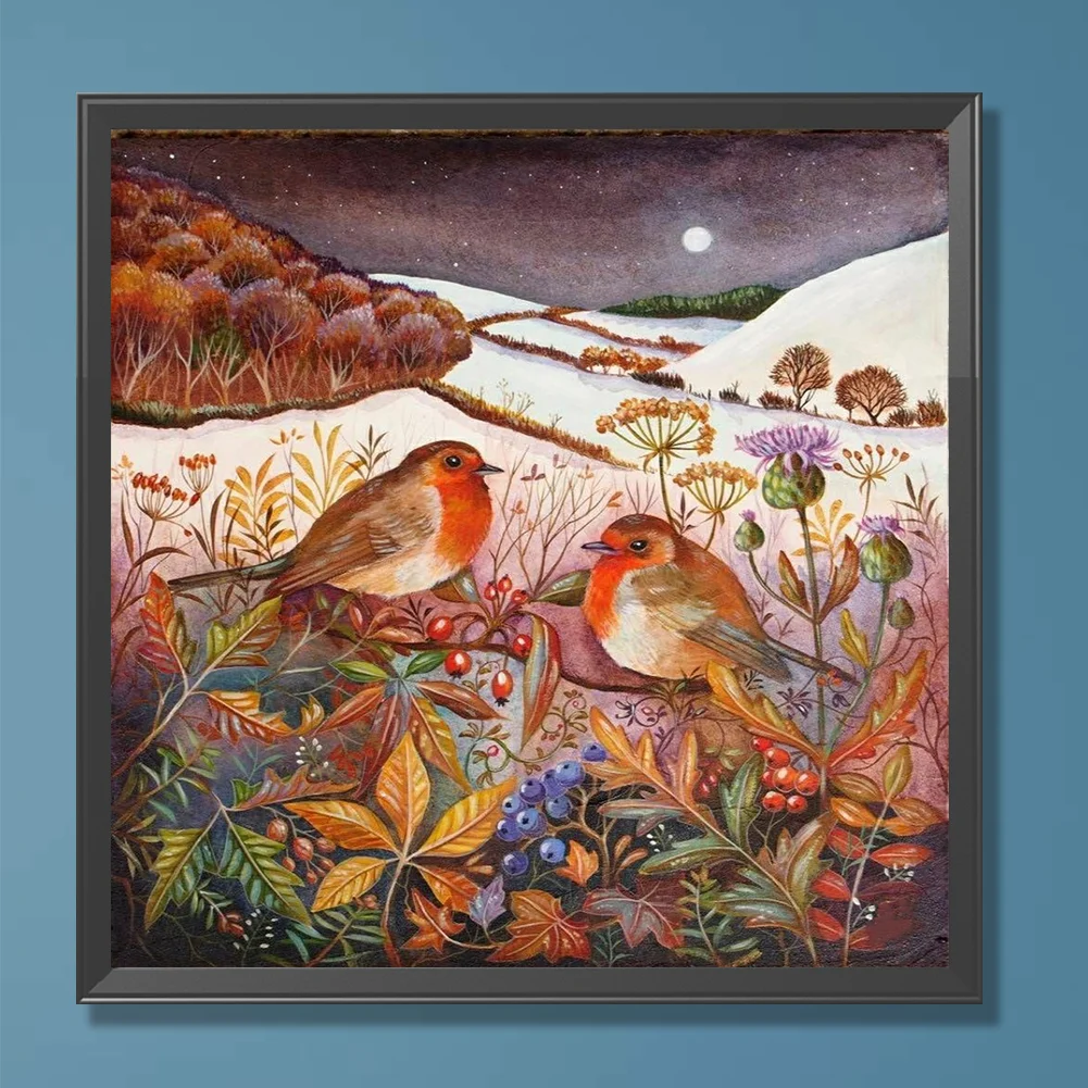 Full Round Diamond Painting 30*30cm - Night Hill Bird