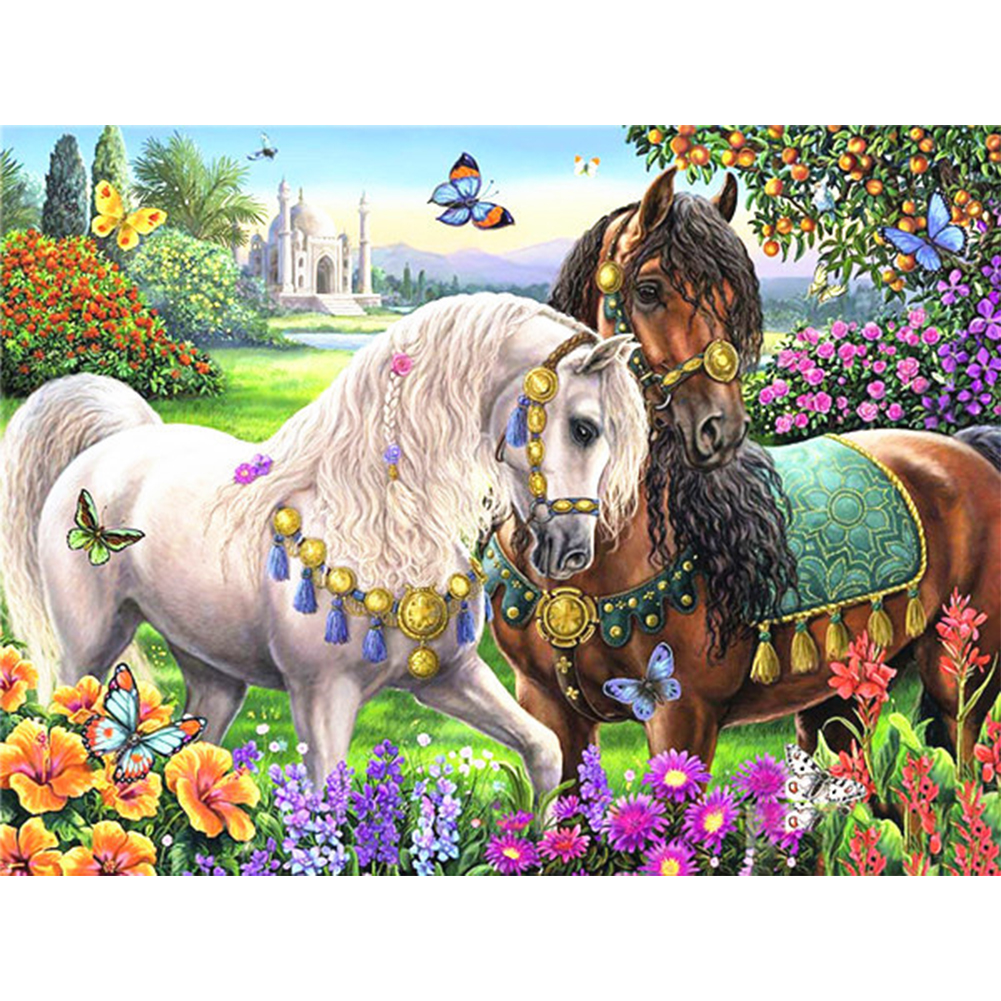 

50*40CM - Square Drill Diamond Painting - Couple Horse, 501 Original